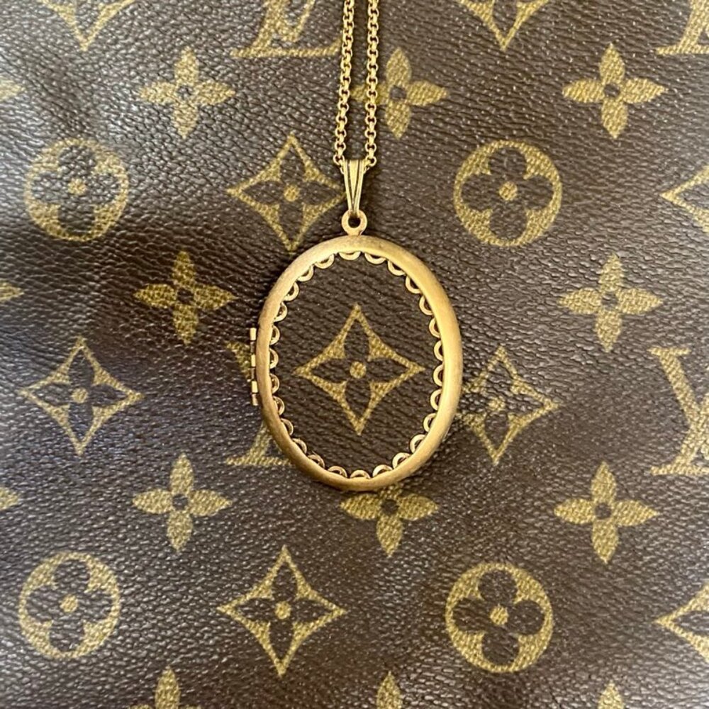 Upcycled Reworked L V Monogram Canvas Locket Necklace Handmade Flower Motif